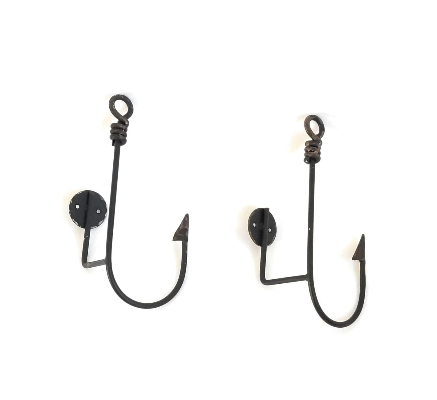 Set di due ganci da muro in metallo a forma di amo da pesca
