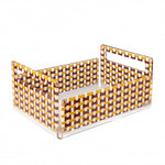 Cassetta portaoggetti Vesta in cristallo acrilico con design moderno, adatta a cucina, bagno, barca, giardino, e spazi outdoor eleganti. Disponibile in due colori: arancione e celeste