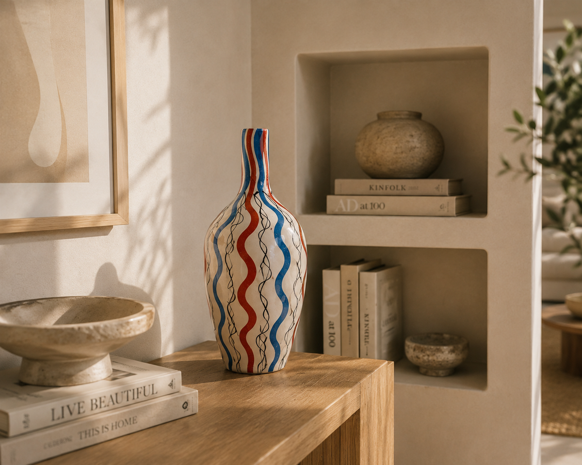 Vase en céramique à motifs ondulés – design artistique et contemporain