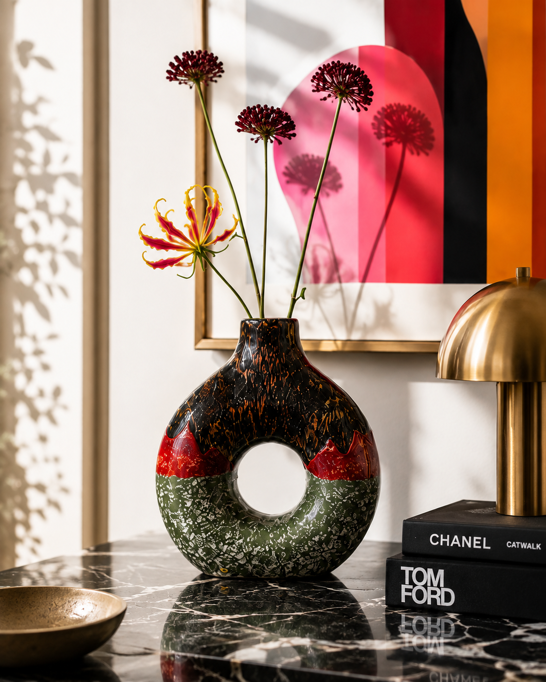 Vase en céramique multicolore fait main – Modèle de 21,5 cm