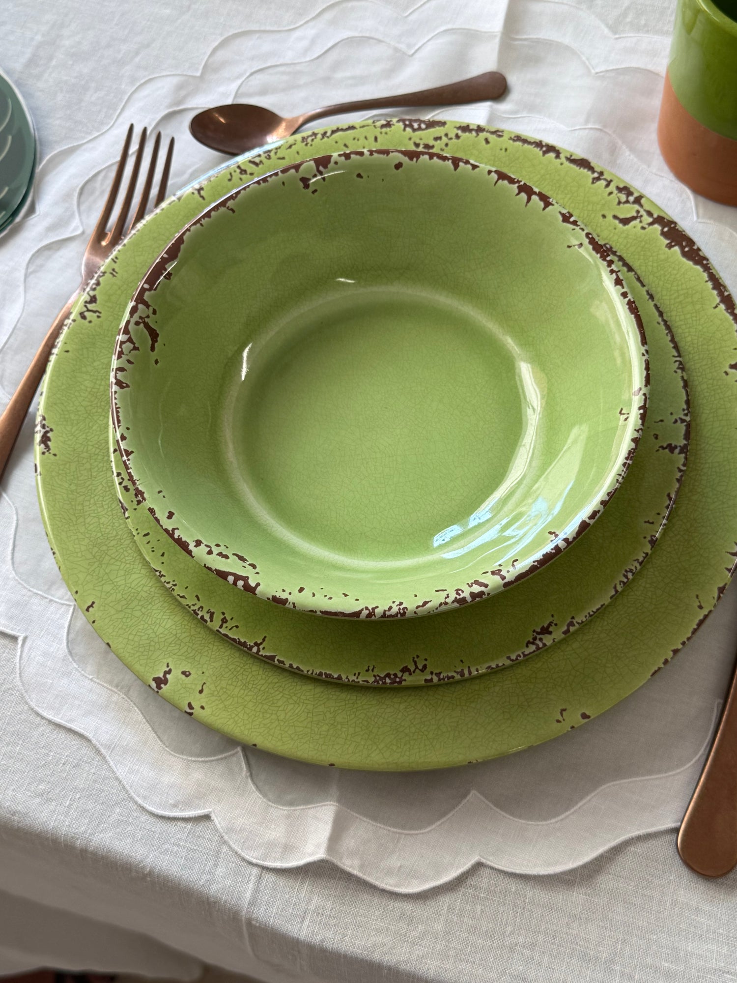Piatti in Melamina Verde Effetto Craquelé – Au Bain Marie