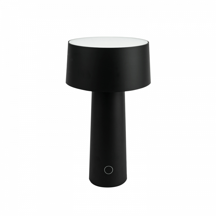 Lampada Mush Vesta da tavolo ricaricabile, nera con luce soffusa e design minimal per interni ed esterni raffinati