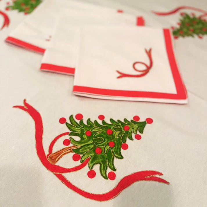 Pure cotton tablecloth with Christmas embroidery - Christmas tree - Marika De Paola