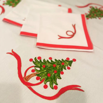 Nappe pur coton avec broderie de Noël - Sapin de Noël - Marika De Paola