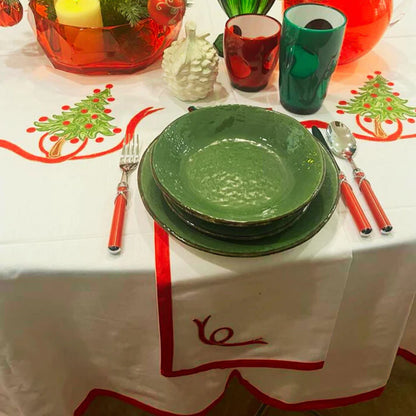 Pure cotton tablecloth with Christmas embroidery - Christmas tree - Marika De Paola