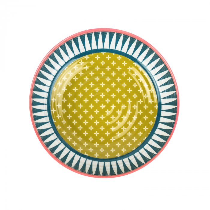 Piatto fondo Modern Vesta in melamina con motivo geometrico colorato, profondo e resistente, perfetto per zuppe e primi piatti