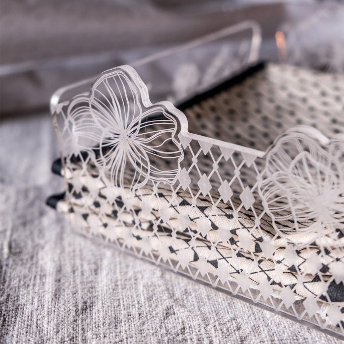 Portatovaglioli Vesta Le Jardin in acrilico infrangibile con motivo floreale ideale per barche, giardini e tavole all'aperto, misure altezza 9,5 cm, larghezza 18,5 cm, profondità 18,5 cm