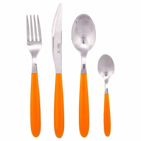 Set posate in acciaio con manico colorato arancio – eleganti e disponibili in varie tonalità