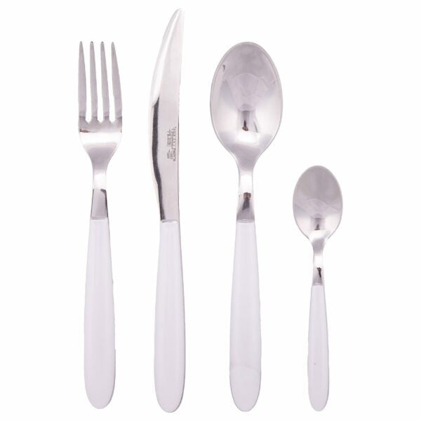 Set posate in acciaio con manico colorato bianco – eleganti e disponibili in varie tonalità