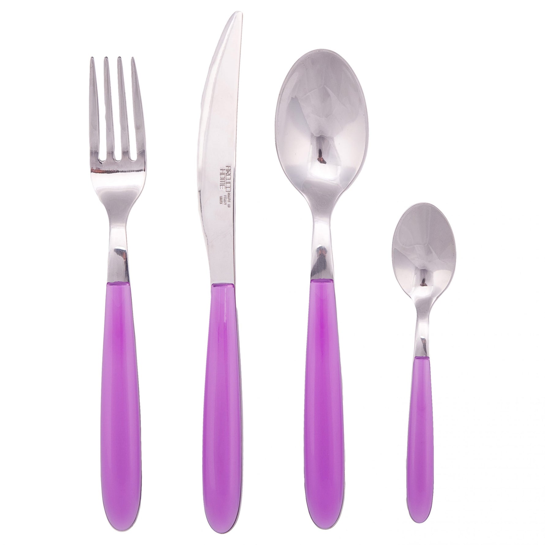 Set posate in acciaio con manico colorato lilla – eleganti e disponibili in varie tonalità