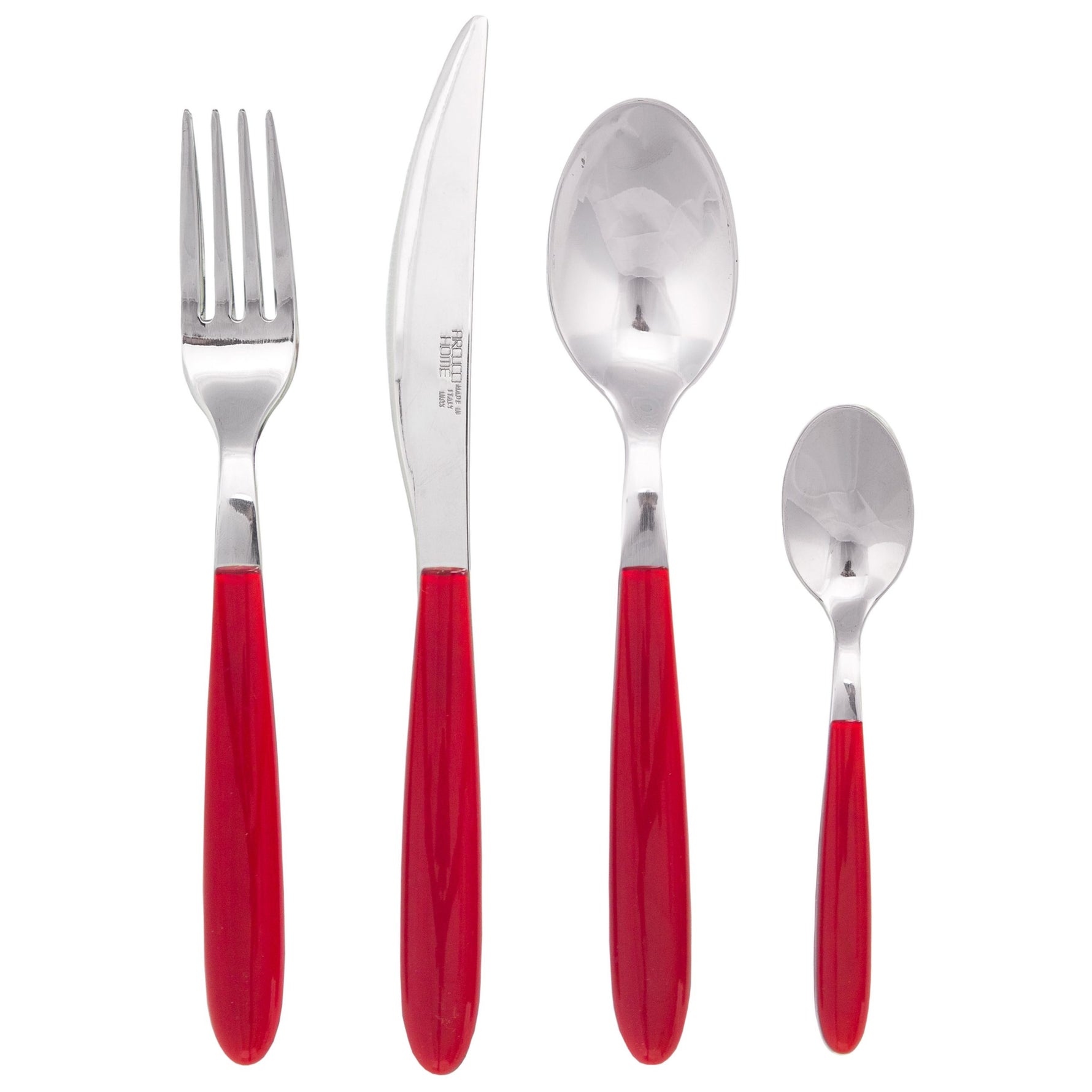 Set posate in acciaio con manico colorato rosso – eleganti e disponibili in varie tonalità