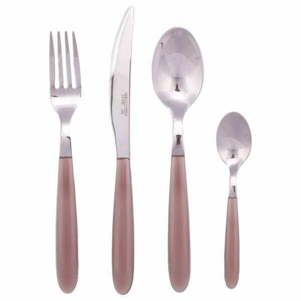 Set posate in acciaio con manico colorato tortora – eleganti e disponibili in varie tonalità