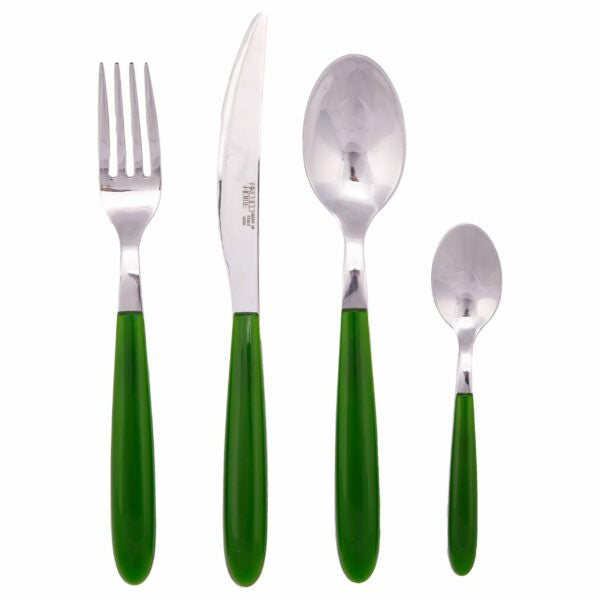 Set posate in acciaio con manico colorato verde – eleganti e disponibili in varie tonalità
