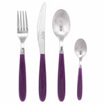 Set posate in acciaio con manico colorato viola – eleganti e disponibili in varie tonalità