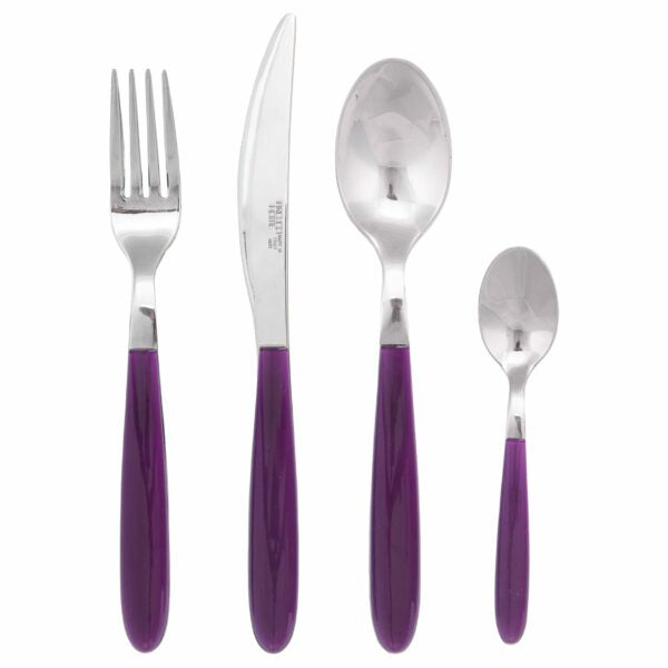 Set posate in acciaio con manico colorato viola – eleganti e disponibili in varie tonalità