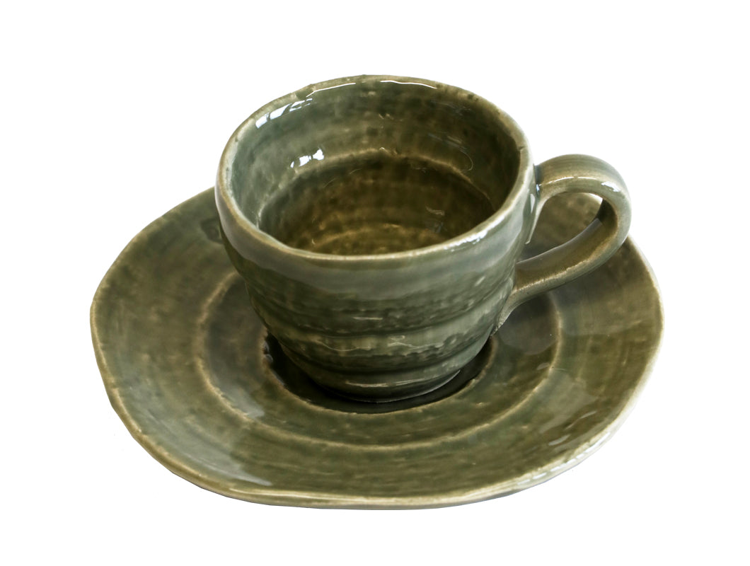 Set tazzina e piattino in ceramica verde salvia Virginia Casa, fatto a mano in Italia