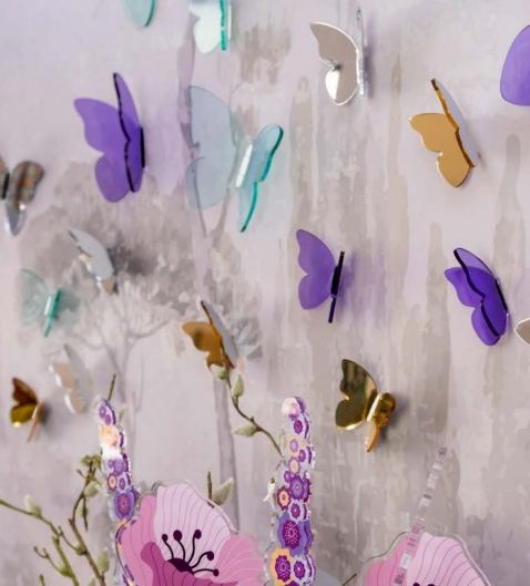 Set Funny Butterlies Vesta da 3 farfalle in cristallo acrilico colorato, misure diverse, decorazioni tridimensionali da parete o regalo elegante