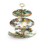 Alzata tre livelli Exotic Jungle White Simone Guidarelli in porcellana con dettagli oro