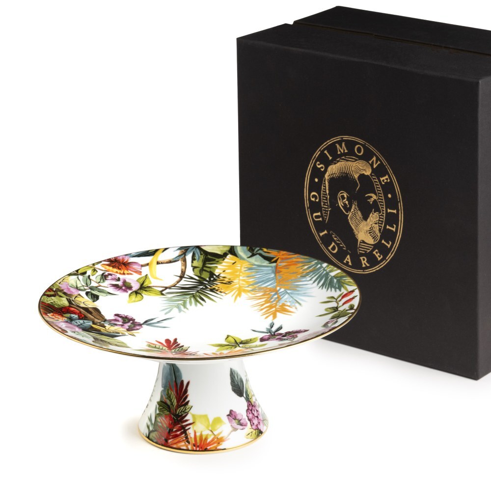 Alzata Exotic Jungle White Simone Guidarelli in porcellana con scatola regalo elegante