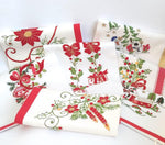 Burazzi natalizi ricamati a mano in cotone con decori rossi, verdi e oro a tema natalizio