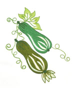 Particolare ricamo zucchine su cotone bianco Made in Italy