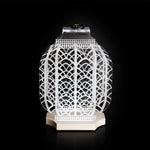 Lampada Atena Vesta ricaricabile in cristallo acrilico inciso, due misure, artigianale e trasparente, design made in Italy