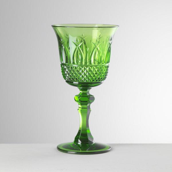 Calice da vino Italia verde in cristallo acrilico di Mario Luca Giusti con lavorazione a rilievo