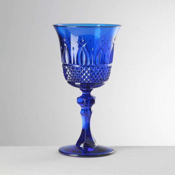 Calice da vino Italia blu in cristallo acrilico di Mario Luca Giusti con finitura effetto vetro molato

