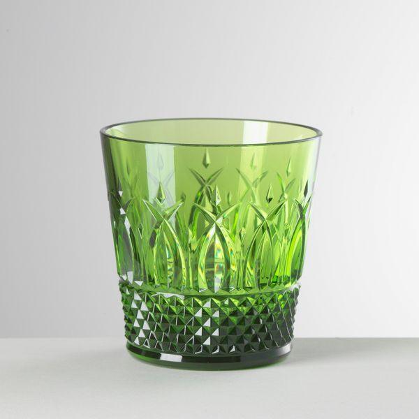 Bicchiere acqua Italia verde in cristallo acrilico di Mario Luca Giusti con effetto vetro molato

