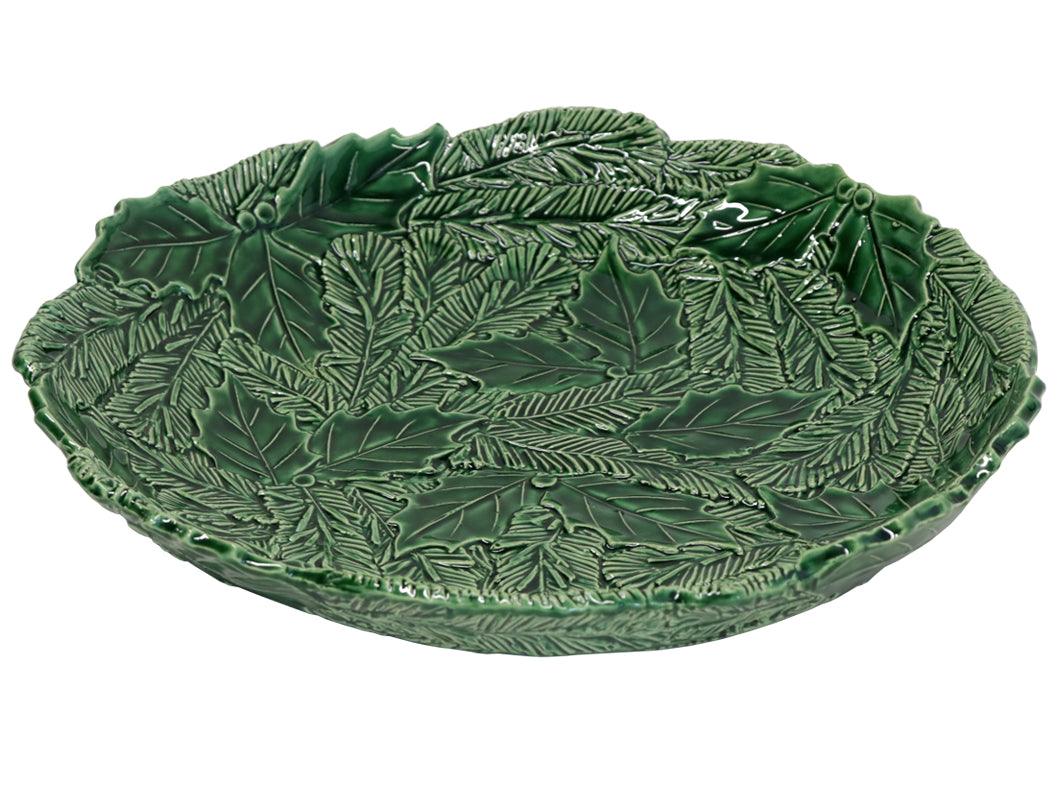Grand Bolo Bas en céramique, Aiguilles et Houx, couleur : vert