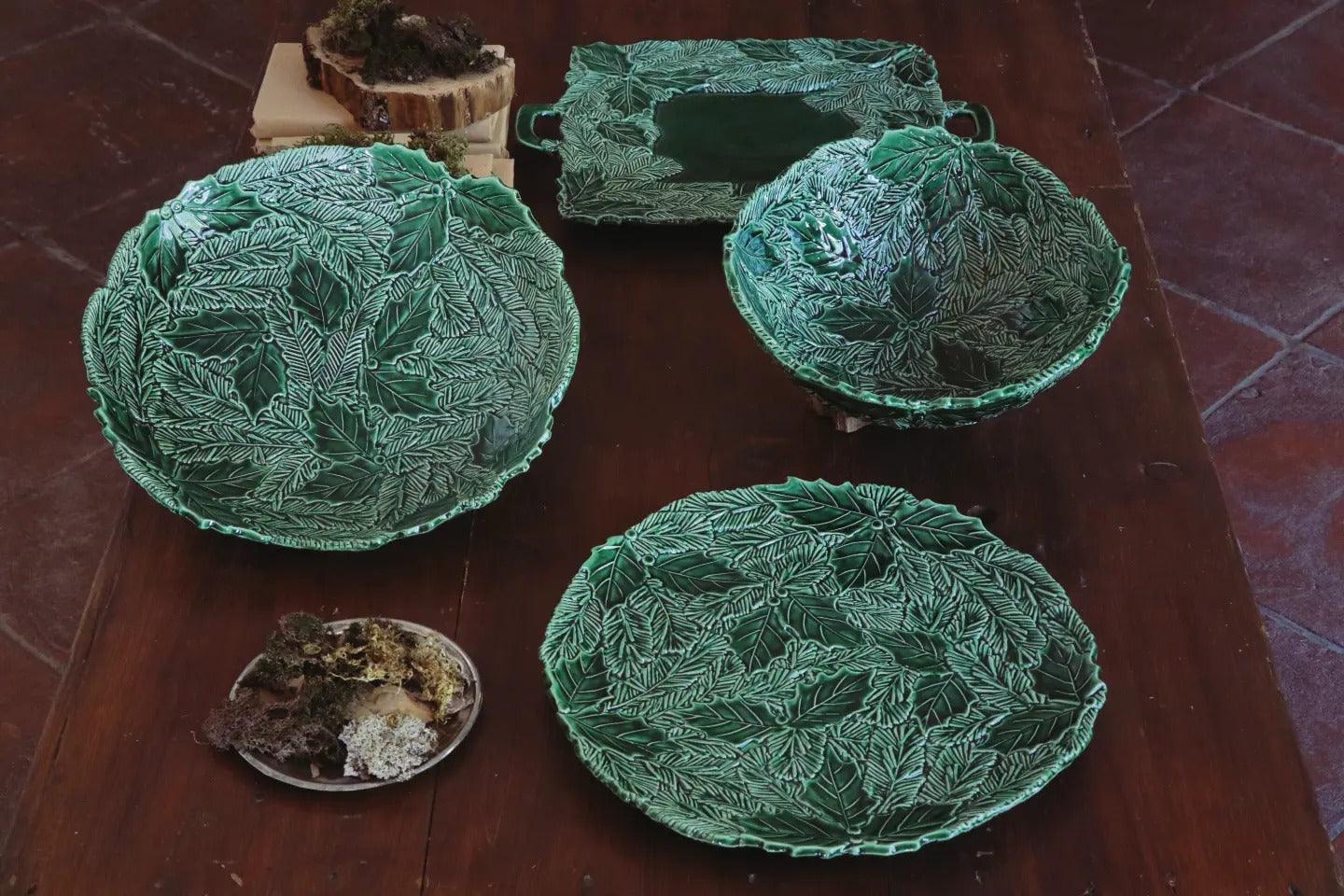 Grand Bolo Bas en céramique, Aiguilles et Houx, couleur : vert
