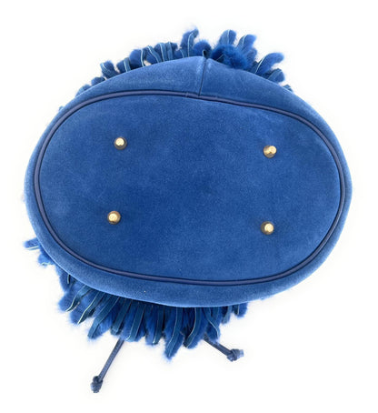 Sac femme bleu en cuir suédé et fourrure de vison