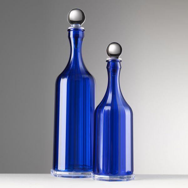 Bottiglie Bona e Bonanotte in cristallo acrilico blu con tappo trasparente – design Mario Luca Giusti