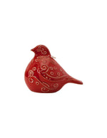 Campana in ceramica rossa Virginia Casa a forma di uccellino, perfetta per decorazioni natalizie. Artigianato italiano decorativo e simbolico.