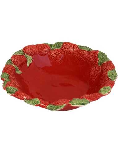Centrotavola Virginia Casa in ceramica con fragole, Ø37 cm, artigianato italiano.