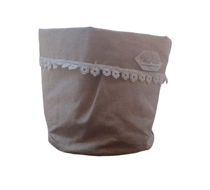 Cestino in lino cerato con pizzo in cotone fatto a mano Chez Moi – colore naturale