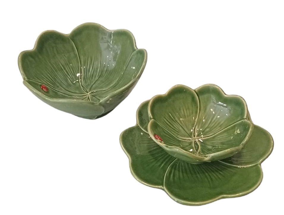 Set ciotole Quadrifoglio in ceramica verde Virginia Casa con coccinella decorativa
