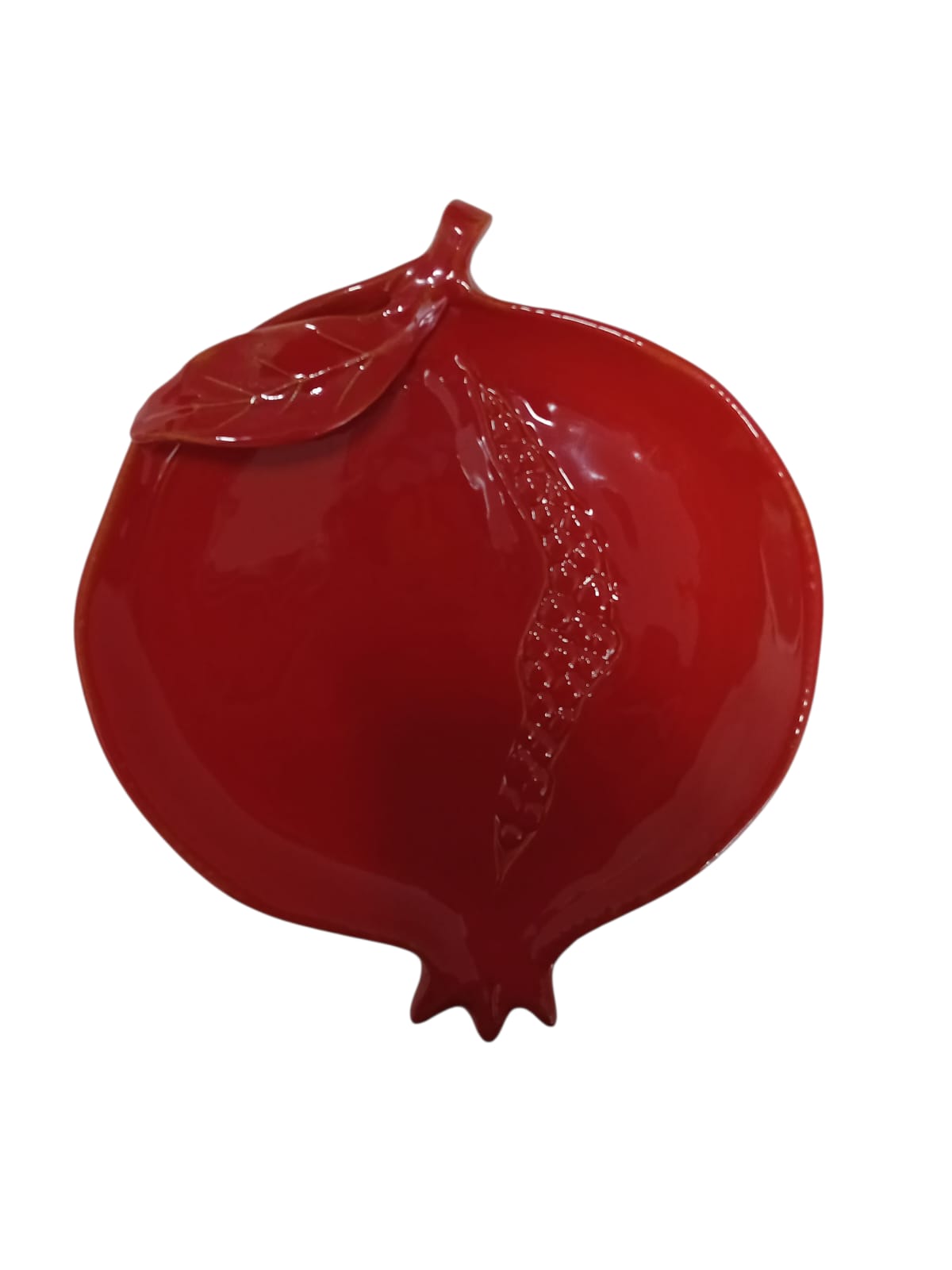 Ciotola Melograno Virginia Casa in ceramica rossa smaltata, lavorata a mano in Toscana, decorativa e ideale come centrotavola, vista dall'alto