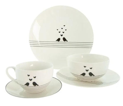 Clayre & Eef - Piatto piano colazione / dessert in porcellana bianca con Uccelini, 20 cm - MARIKA DE PAOLA - HOME DECOR