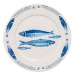 Piatto in ceramica Clayre & Eef decorato con sardine blu su fondo chiaro.