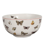 Bowl in porcellana avorio Clayre & Eef decorata con farfalle colorate e bordo rosa