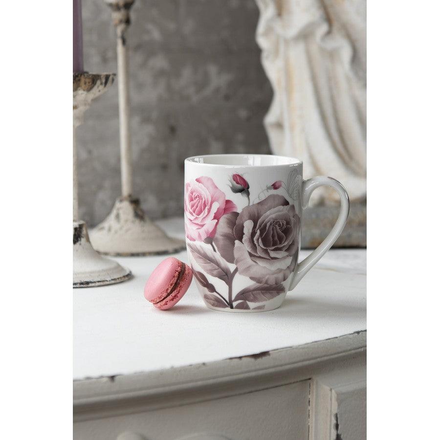 Clayre & Eef Tazza / Mug in porcellana bianca con Rose, 300 ml