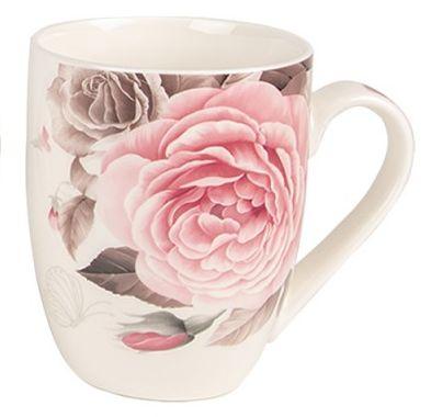 Mug in porcellana Clayre & Eef con grande rosa fucsia e farfalle romantiche