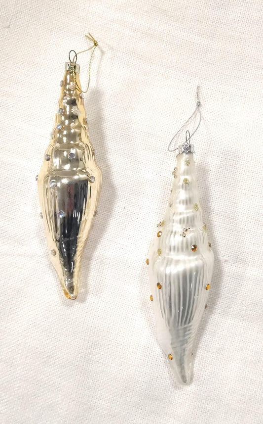 Conchiglie a Goccia - decorazioni di Natale - set da 2 (colore oro e colore bianco perla)
