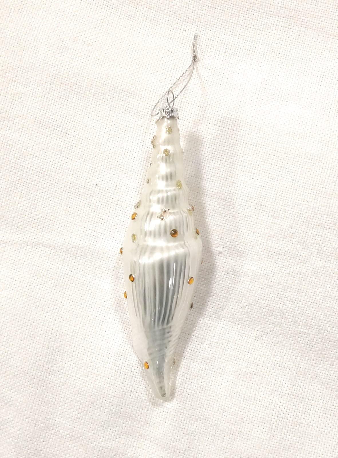 Coquilles en forme de larme - Décorations de Noël - lot de 2 (or et blanc perle)