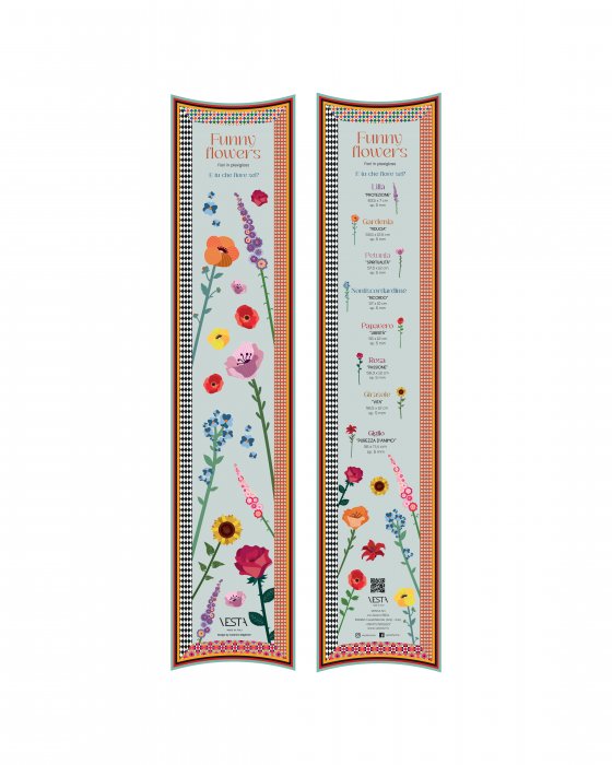 Confezione Funny Flowers Vesta con grafica colorata, significato e poesia dedicata ai fiori.

