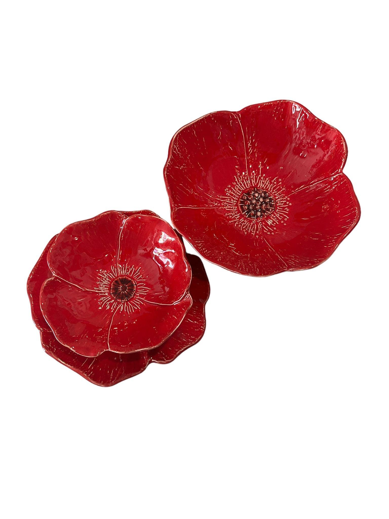 Coppetta papavero rossa in ceramica Virginia Casa Ø14 e Ø18 cm con piattino