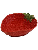 Coppetta Fragola Virginia Casa in ceramica rossa con foglia verde, abbinabile al centrotavola della stessa linea.