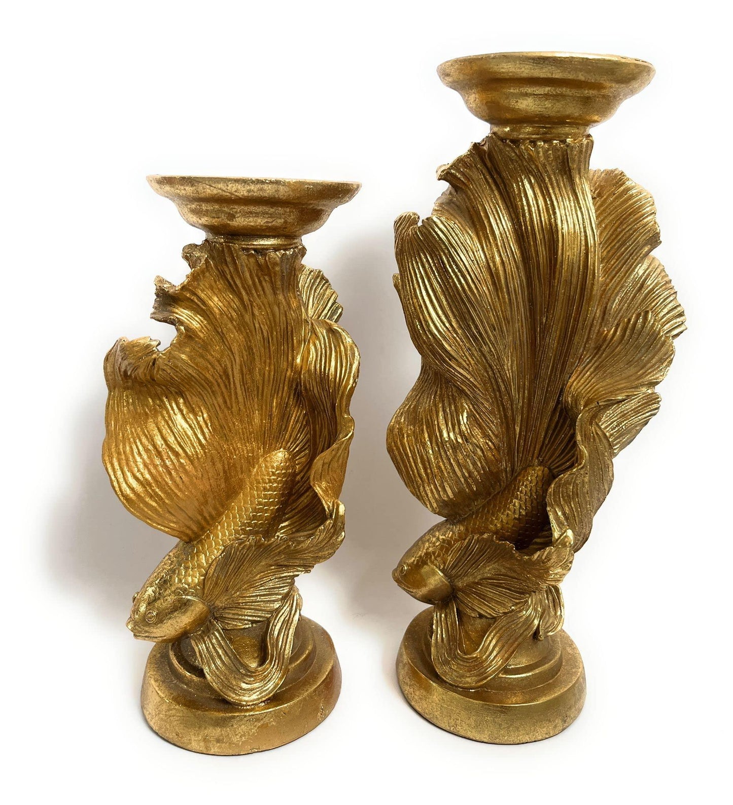 Paire de candélabres, motif marin, couleur or, collection Enzo De Gasperi