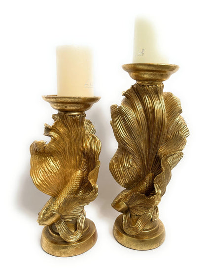 Paire de candélabres, motif marin, couleur or, collection Enzo De Gasperi